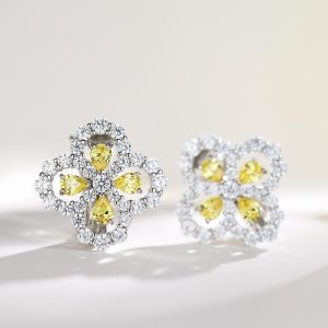 zlte nausnice stvorlistok Four Diamonds Yellow striebro